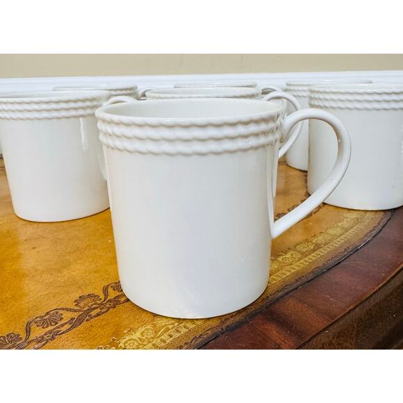 Kate Spade New York White Lenox Wickford 10 oz Rope Accent Mugs Set of 7 - Picture 4 of 9